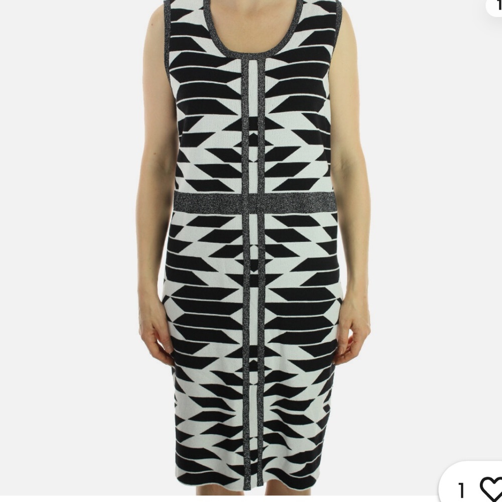 INC International Concepts Black and White Geometric Knit Midi Dress Sleeveless